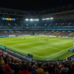 Jugadores de Rosario Central e Independiente del Valle disputan el balón