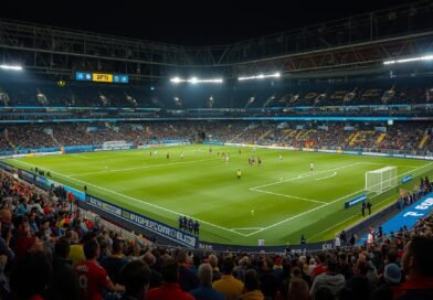 Jugadores de Rosario Central e Independiente del Valle disputan el balón