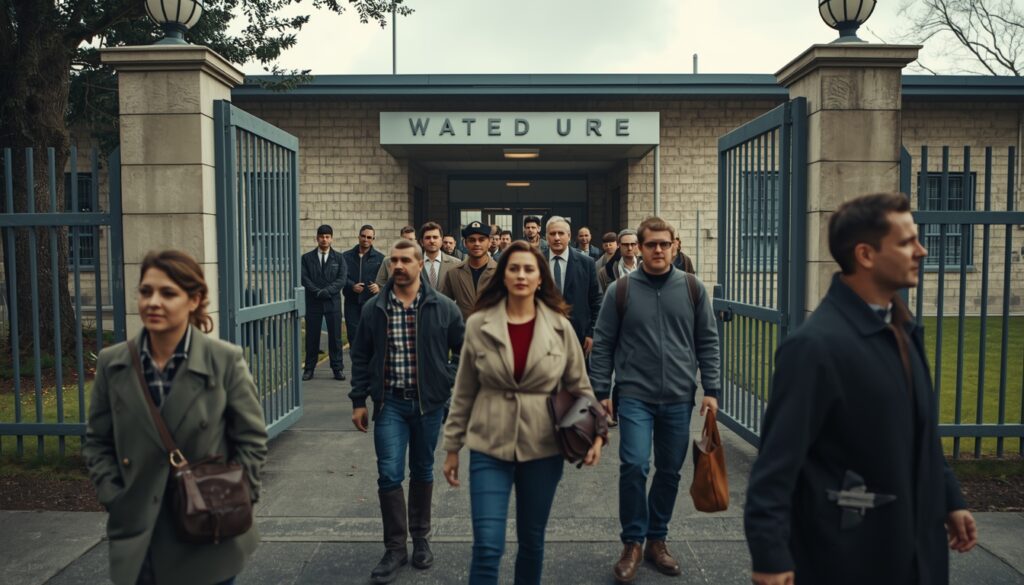 personas saliendo de prisión tras excarcelación