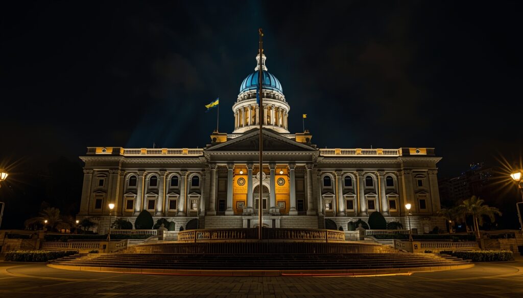 Bandera argentina flameando en primer plano con enfoque profesional.