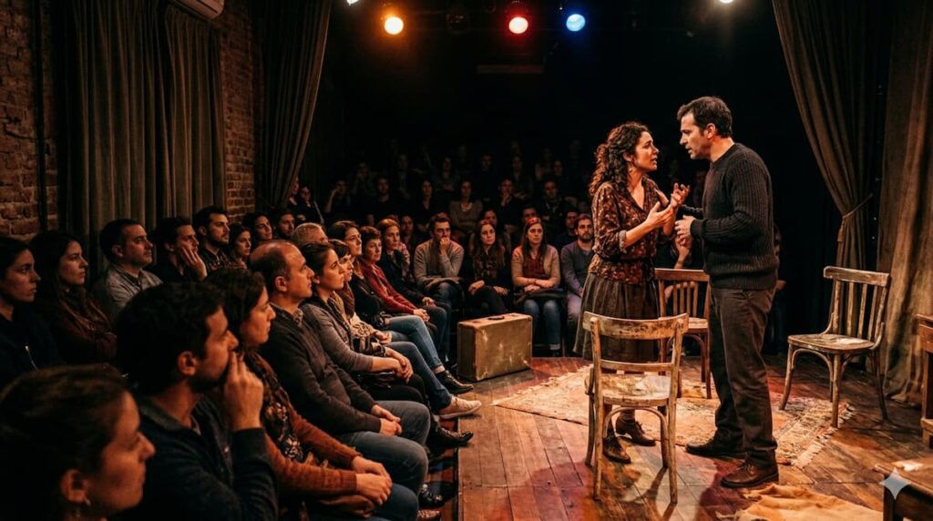Obra de teatro independiente en sala alternativa argentina