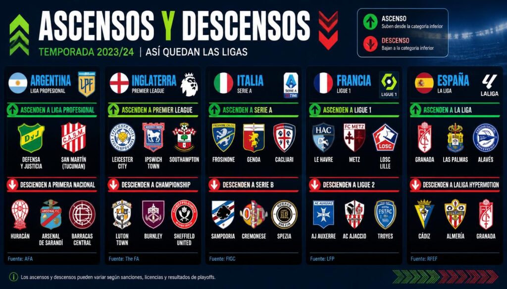 Ascensos y descensos de las principales ligas del mundo en 2026
