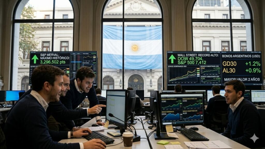 Bonos argentinos y acciones suben mientras baja el riesgo país