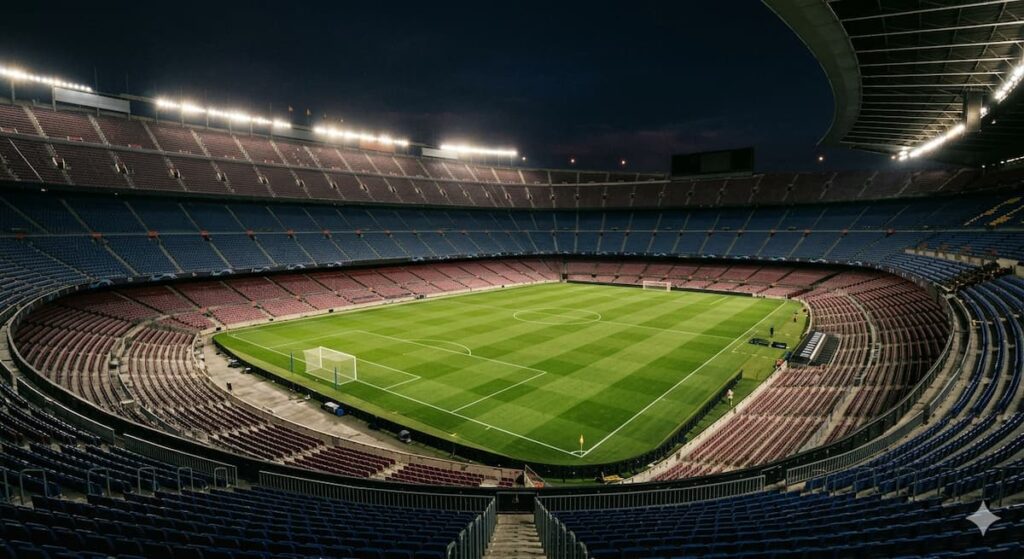 estadio futbol iluminado previo partido
