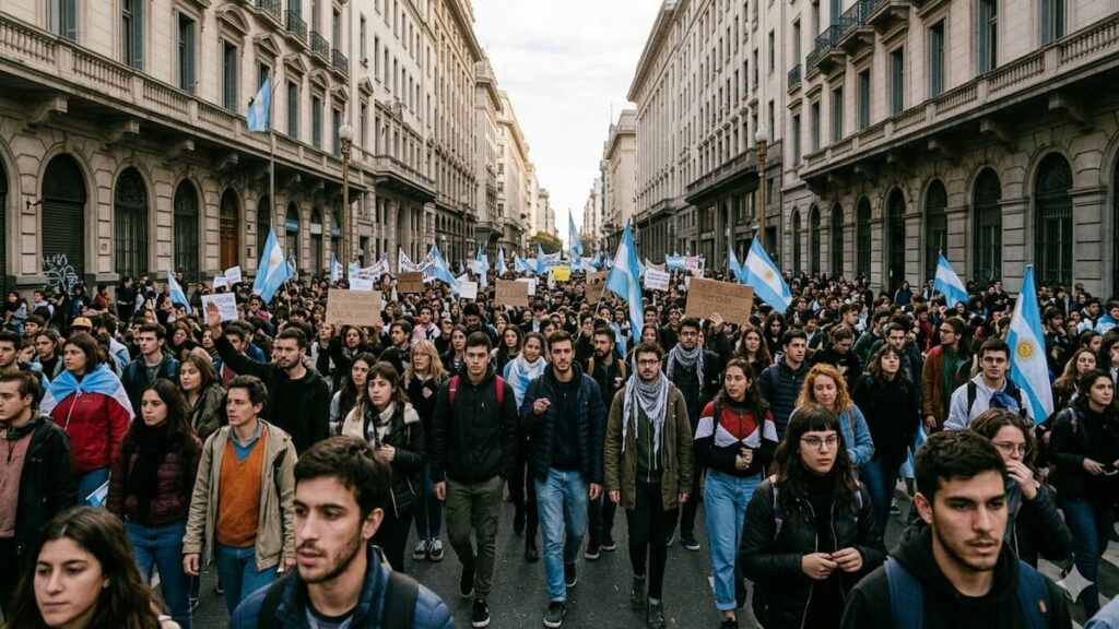 Estudiantes universitarios marchando hacia Plaza de Mayo
