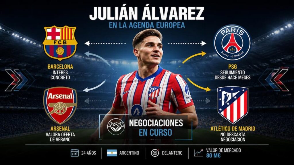 Barcelona PSG y Arsenal compiten por el fichaje de Julián Álvarez