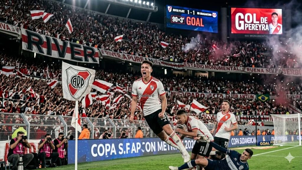 Lautaro Pereyra convierte el empate para River