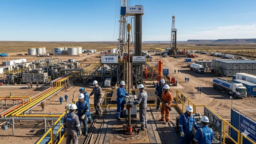 Trabajadores en un yacimiento petrolero de Vaca Muerta