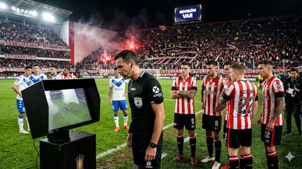 Revisión VAR en el partido entre Estudiantes e Independiente Medellín