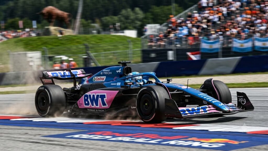 El Alpine de Franco Colapinto en el circuito Red Bull Ring.