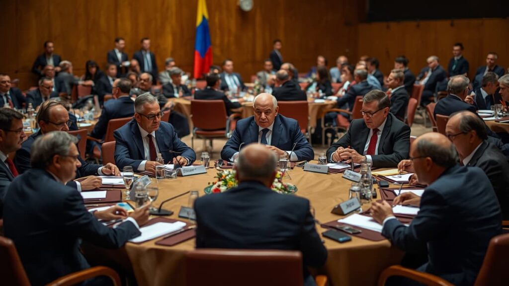 Representantes diplomáticos durante una reunión internacional