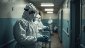 Personal sanitario durante el brote de ébola en RD del Congo.