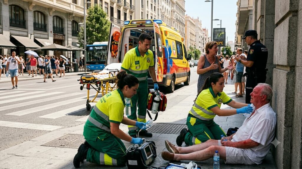 Equipos sanitarios trabajan durante la ola de calor en España.