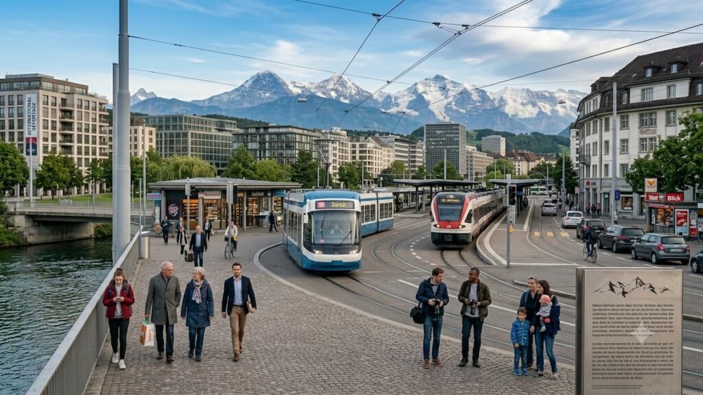 Ciudadanos en una zona urbana de Suiza