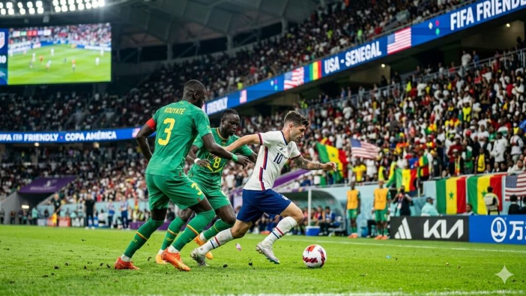 Christian Pulisic conduce el balón frente a Senegal