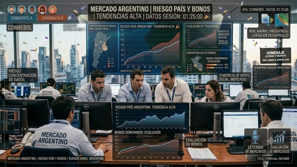 Operadores observan la caída del riesgo país argentino