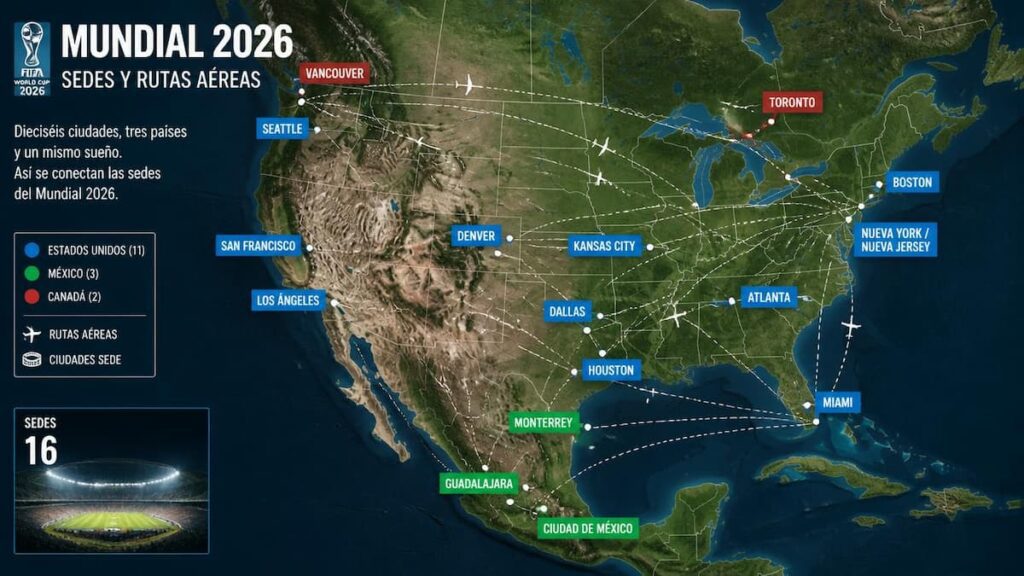 Mapa de sedes del Mundial 2026