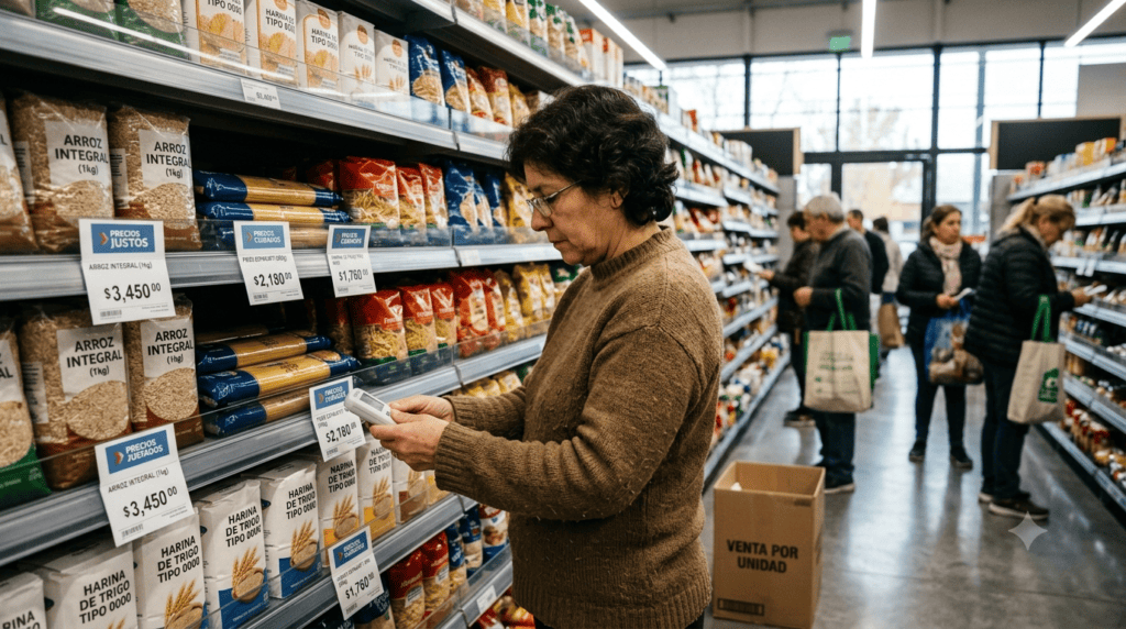 Cliente compara precios de alimentos
