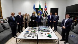 Representación de las relaciones políticas entre Argentina y Brasil.