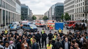 Operativo policial durante una marcha multitudinaria en Berlín.