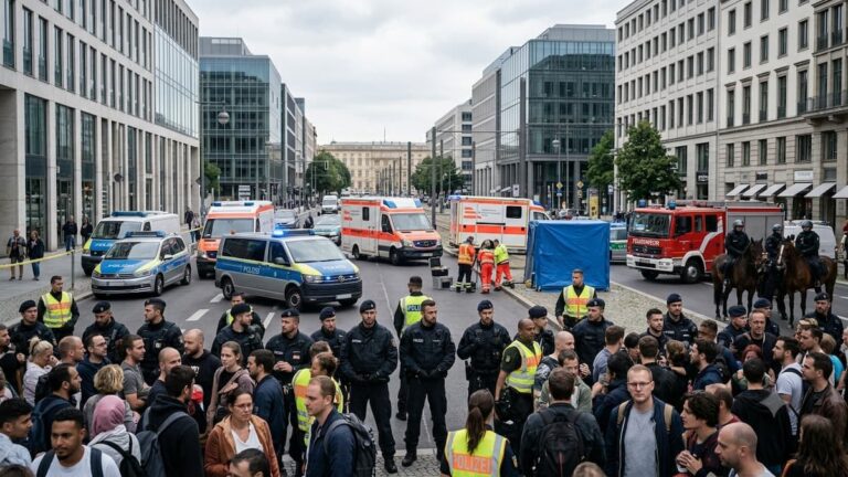 Operativo policial durante una marcha multitudinaria en Berlín.