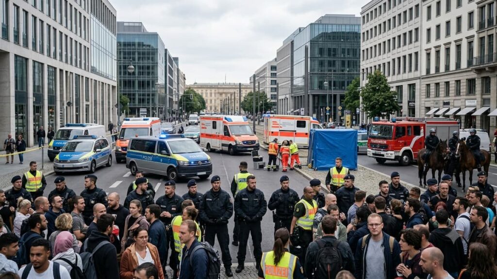Operativo policial durante una marcha multitudinaria en Berlín.