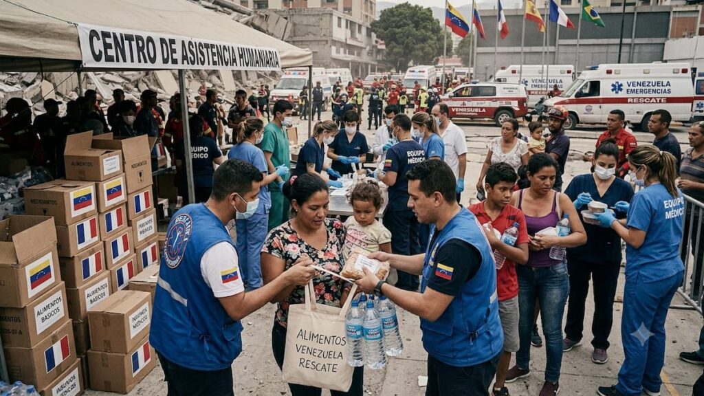 Entrega de ayuda humanitaria a familias afectadas.