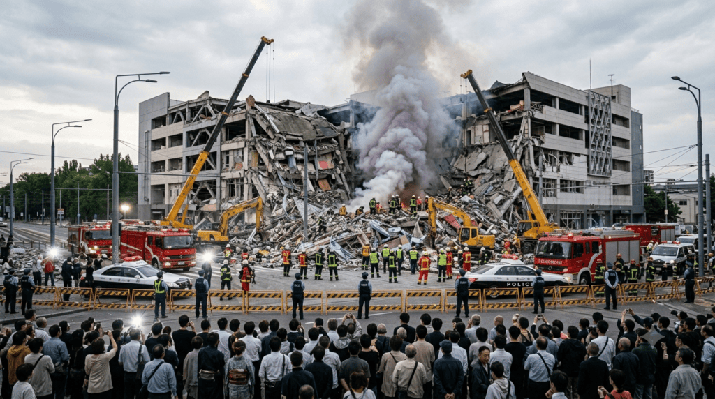 Centro comercial dañado por el terremoto en Japón.