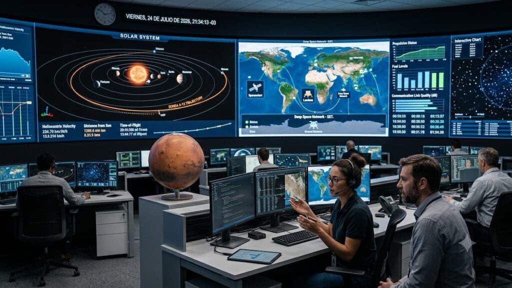 Centro de control utilizado para el seguimiento de misiones espaciales.
