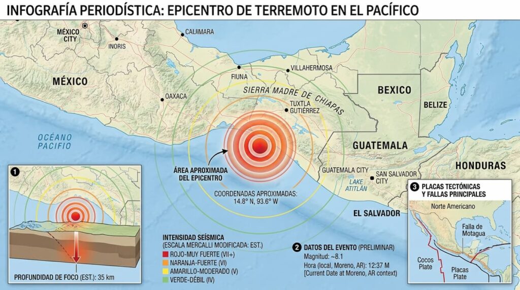 Mapa con la ubicación aproximada del epicentro del terremoto.