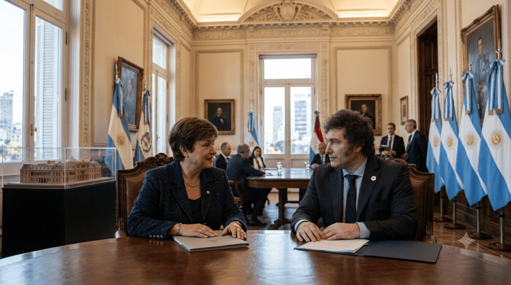 Kristalina Georgieva y Javier Milei durante una reunión oficial.