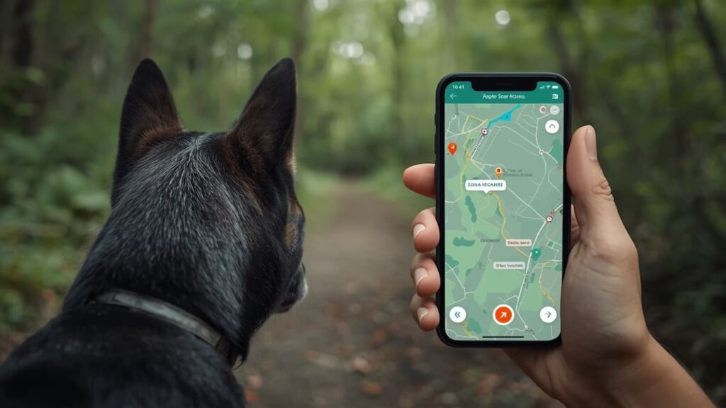 Seguimiento GPS de un perro mediante una aplicación móvil.