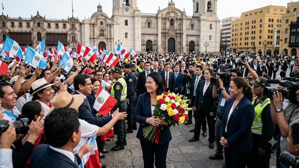Keiko Fujimori saluda a ciudadanos en Lima.