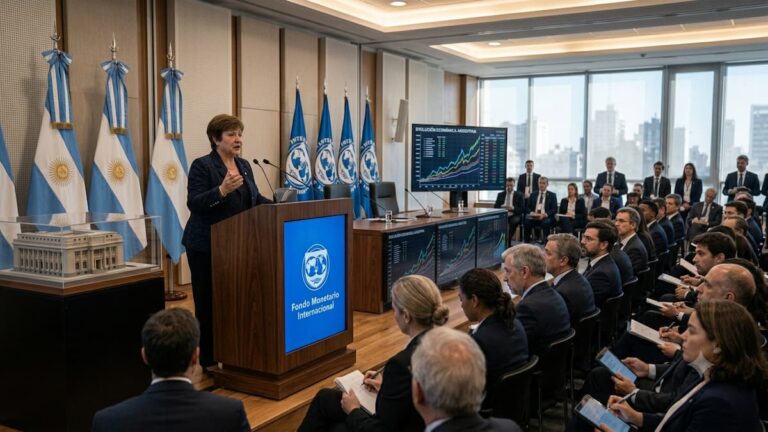 Kristalina Georgieva durante una conferencia en Argentina.