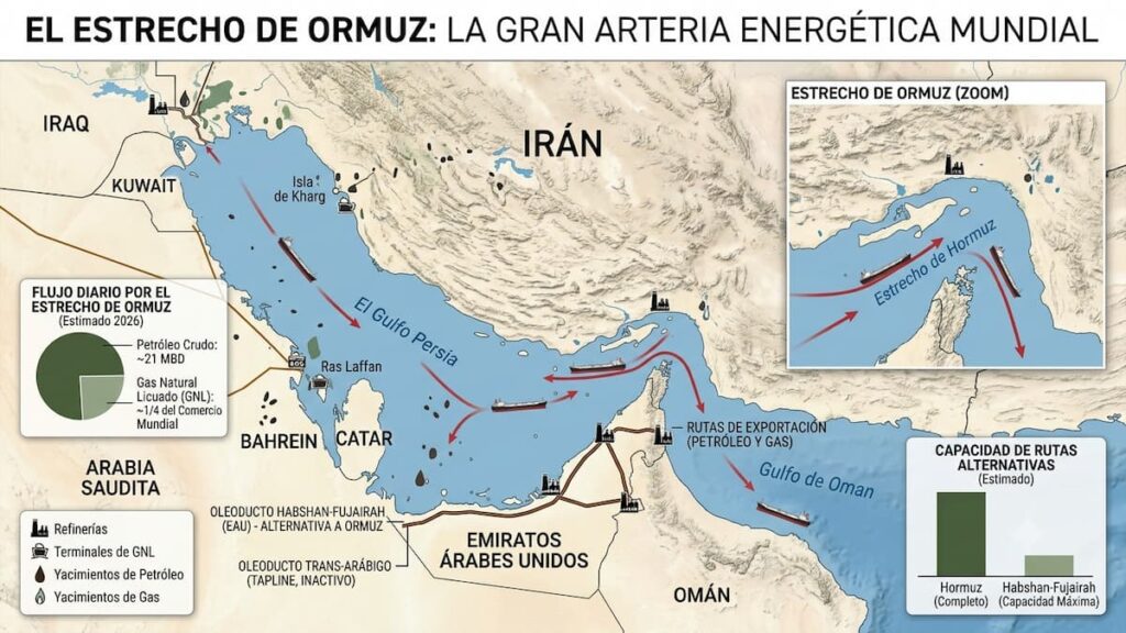Mapa con las principales rutas energéticas del Golfo Pérsico.