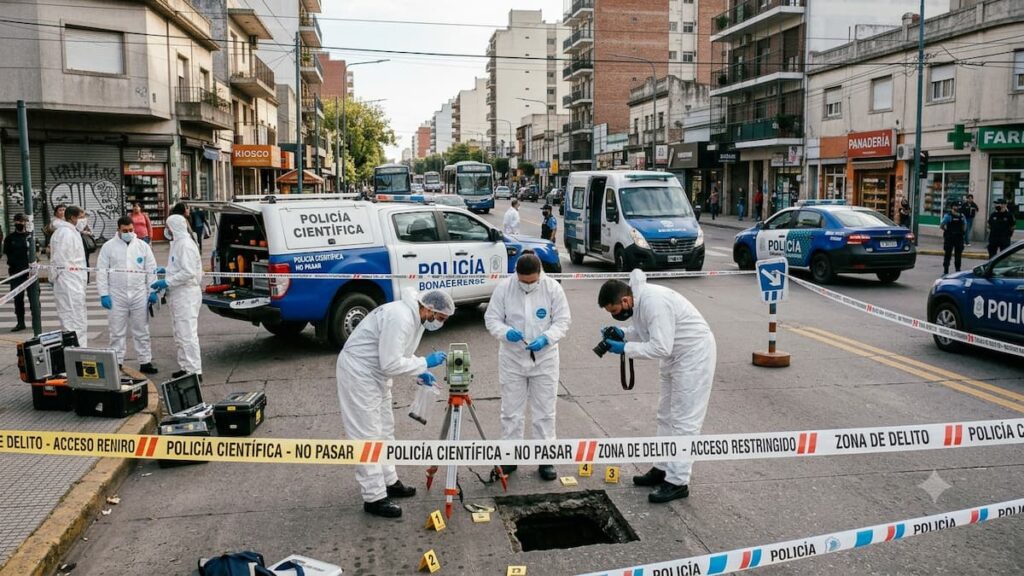 Peritos trabajan en la escena del crimen.