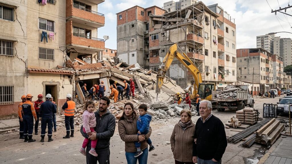 Trabajos de reconstrucción en una zona afectada por el terremoto.