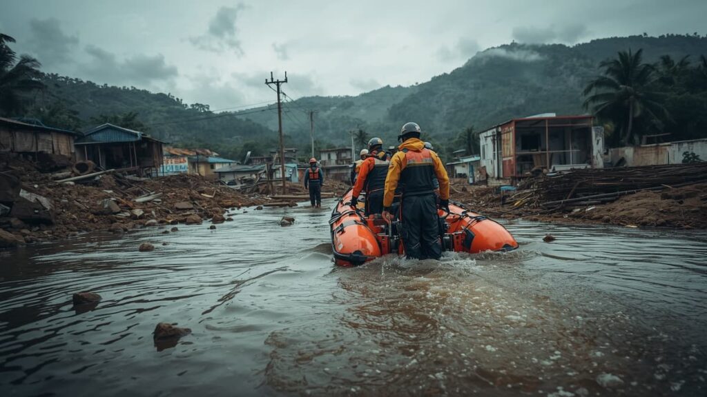Brigadas de rescate trabajan en zonas afectadas.