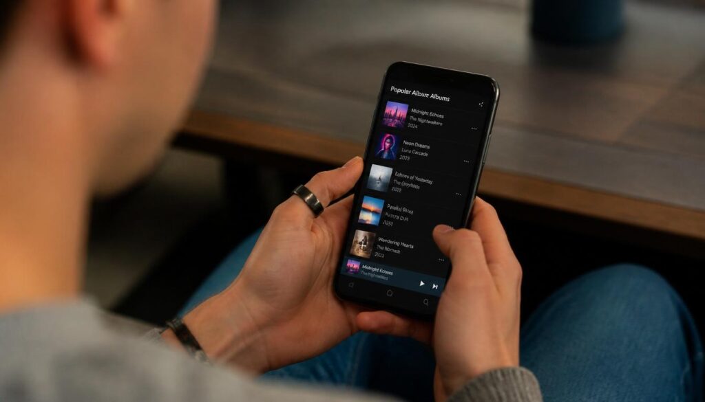 Usuario consulta un ranking musical en una plataforma de streaming.