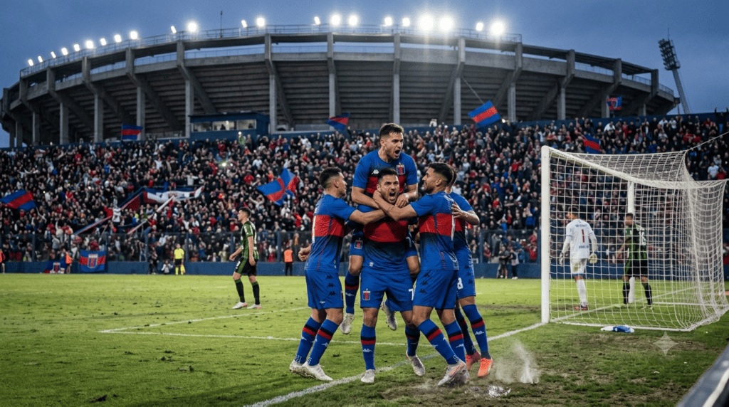 Santiago López celebra el gol de la clasificación de Tigre.