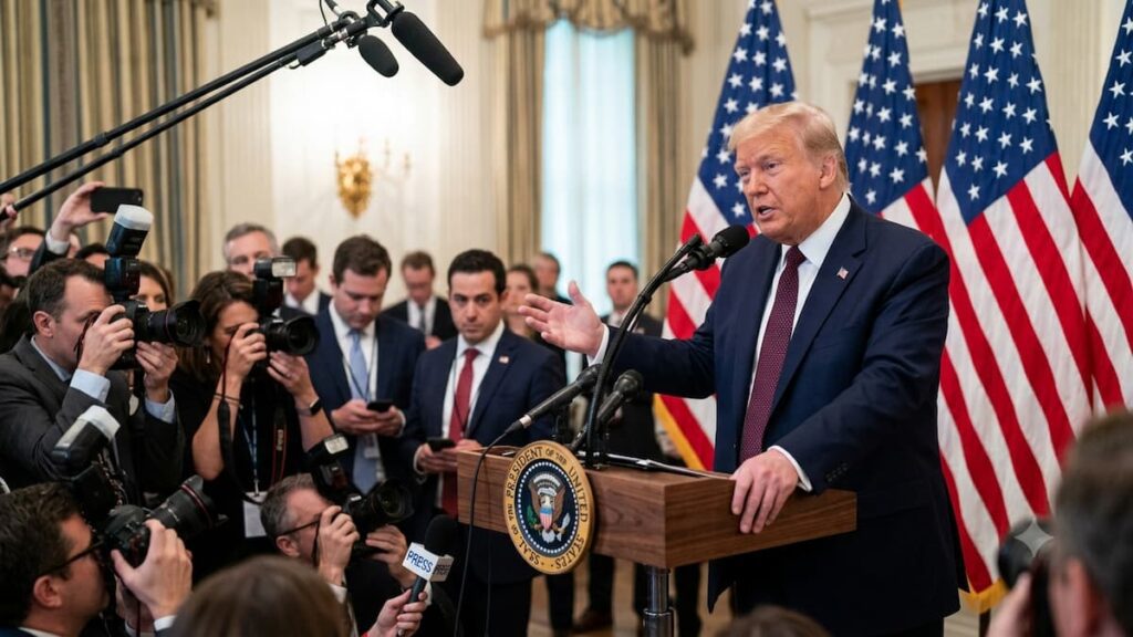 Donald Trump durante declaraciones públicas.