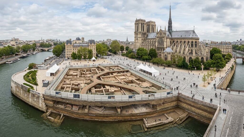 Notre-Dame de París sobre los restos arqueológicos de la antigua Lutecia.