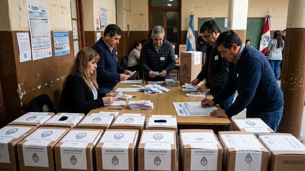 Autoridades electorales durante el escrutinio en Santiago del Estero.