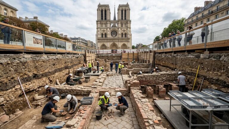 Excavación arqueológica frente a Notre-Dame donde aparecieron restos de la antigua Lutecia.