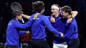 Alexander Zverev celebra junto al equipo de Europa la conquista de la Laver Cup 2026