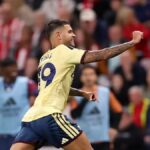 Bruno Guimarães celebra su gol ante Sunderland
