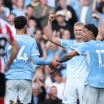 Enzo Fernández celebra su anotación con la camiseta del Manchester City