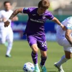 Franco Mastantuono durante el empate entre Fiorentina y Napoli