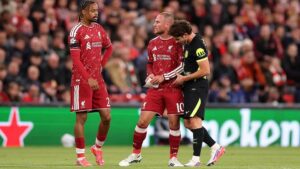 Mac Allister celebra el triunfo de Liverpool ante Atlético Madrid