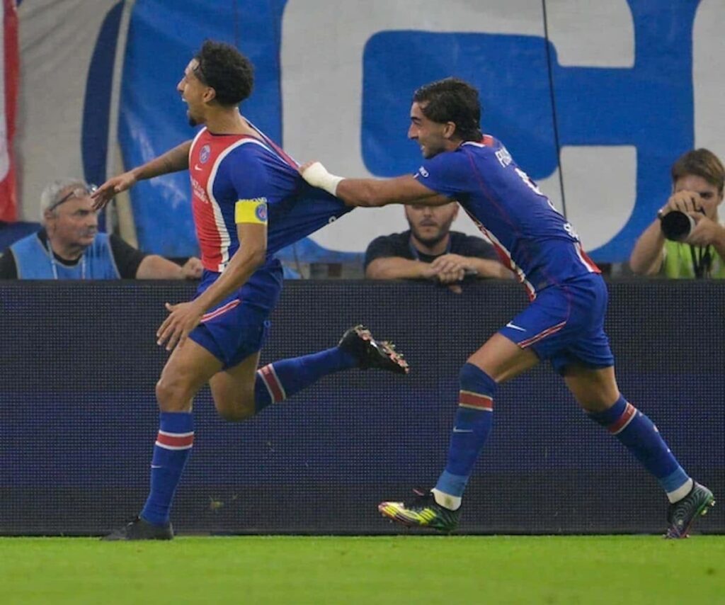 Marquinhos celebra el segundo gol del PSG ante Marsella